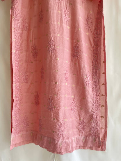 Inaya Long Chikankari Kurti( Peach)