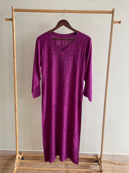 Riza Rayon Chikankari Long Kurta ( Purple)
