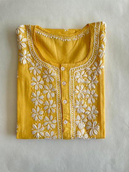 Aliya Cotton Chikankari Kurti(Yellow)