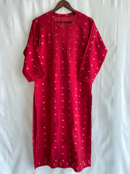 Inaya Long Chikankari Kurti ( Red)