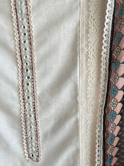 Pure cotton Unstitched suit set with Beautiful Black Floral Dupatta