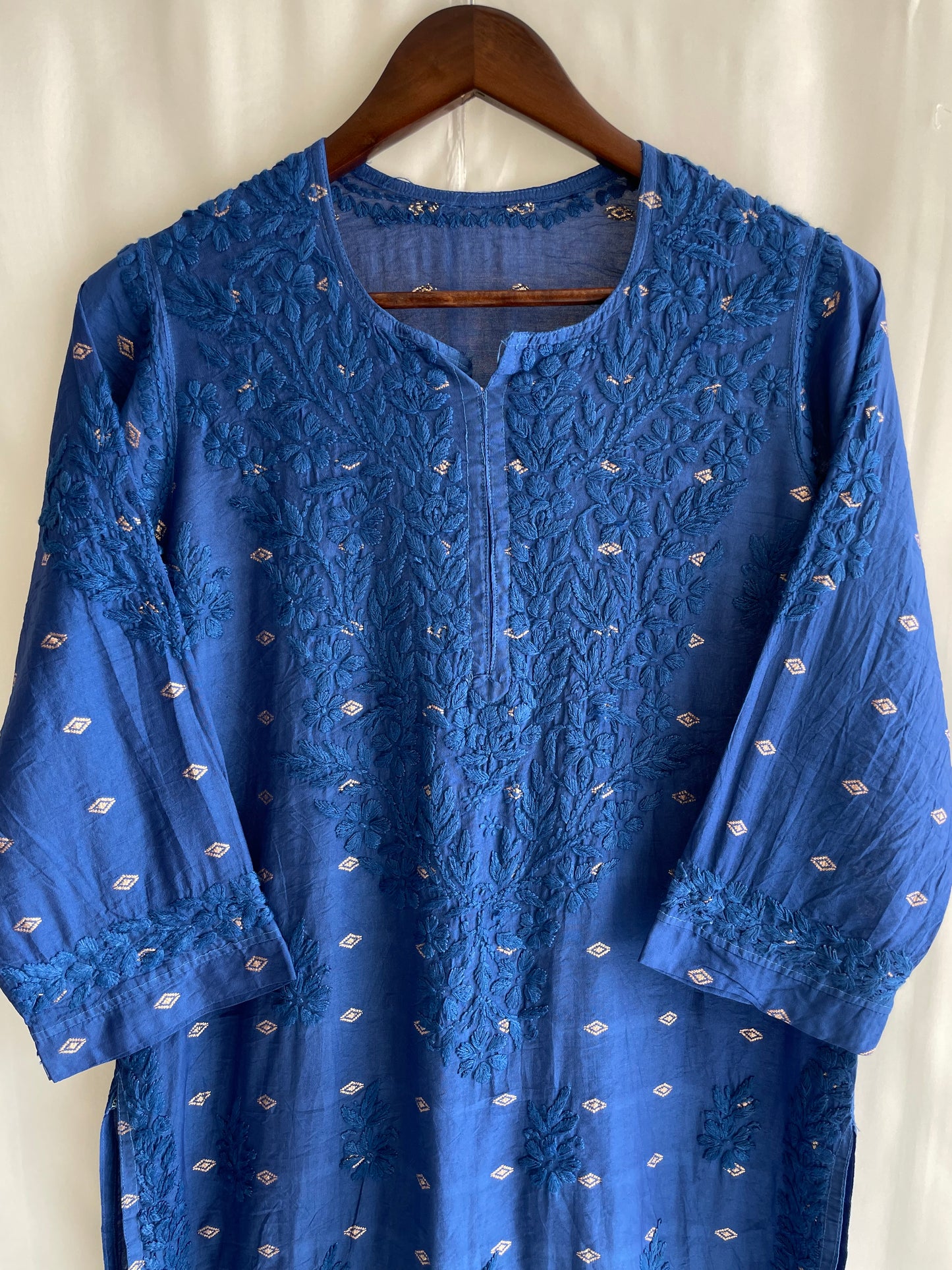 Inaya Long Chikankari Kurti ( Royal Blue )
