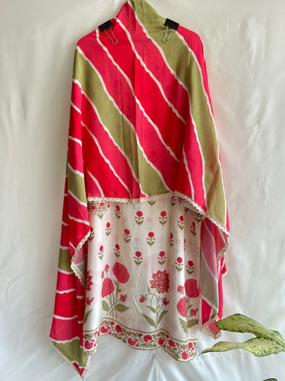 Pure Muslin unstitched suit set with Beautiful Laheriya Dupatta