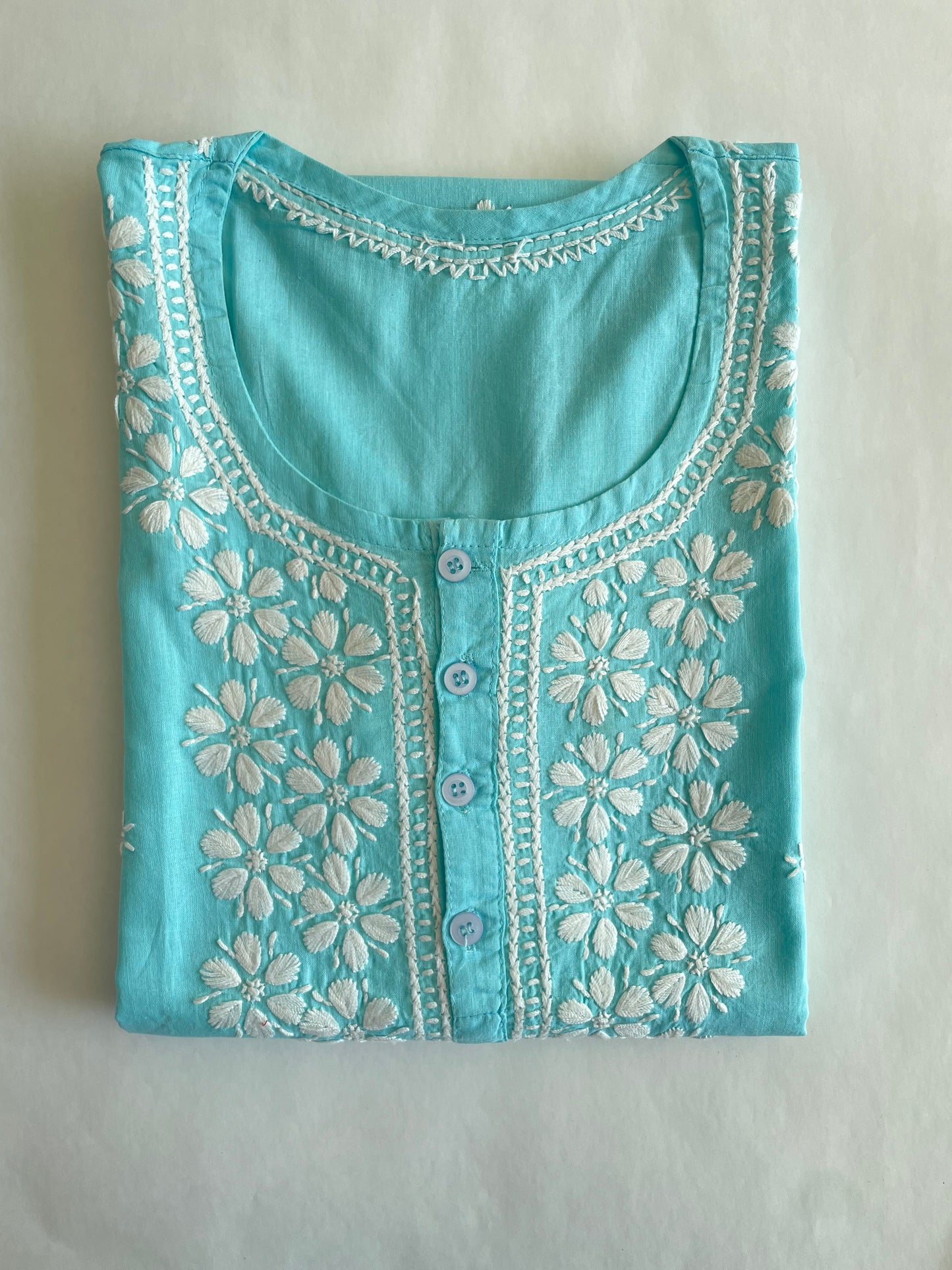 Aliya Cotton Chikankari Kurti(Sky Blue)