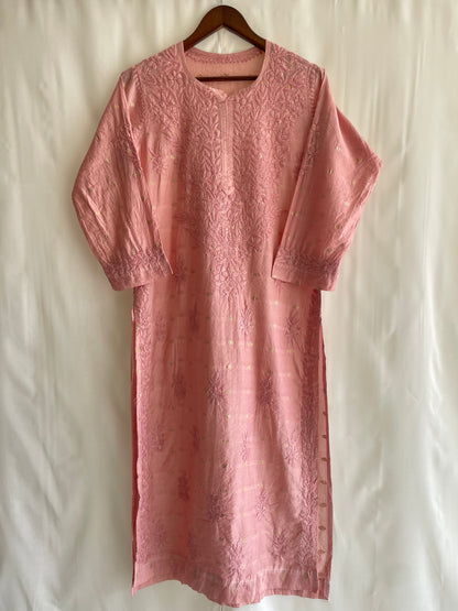 Inaya Long Chikankari Kurti( Peach)