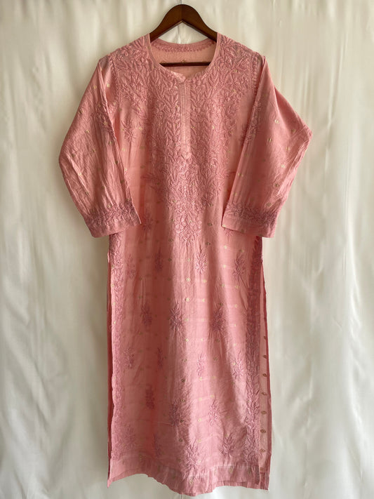 Inaya Long Chikankari Kurti( Peach)
