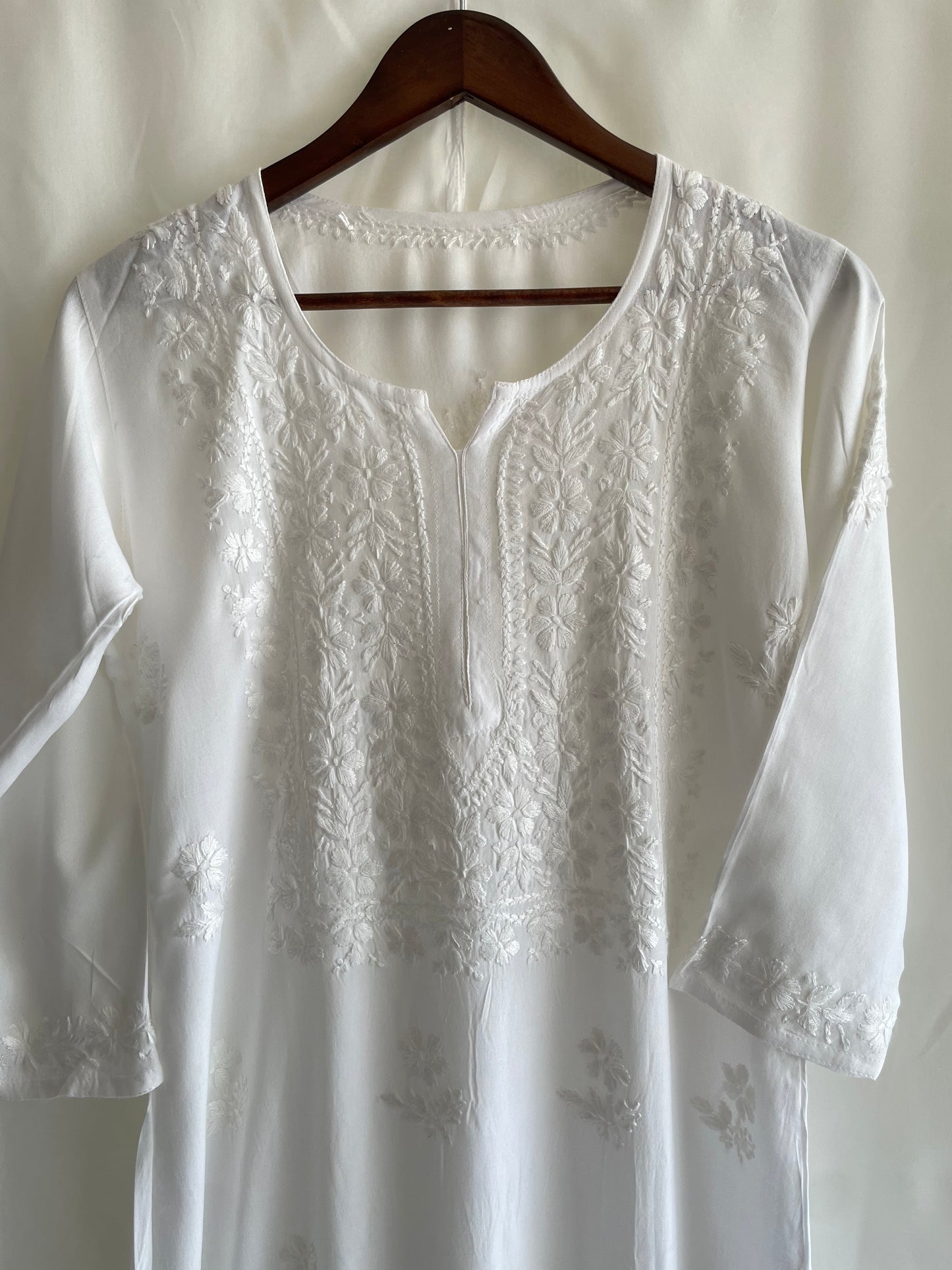 Rayon Chikankari Kurti ( White)