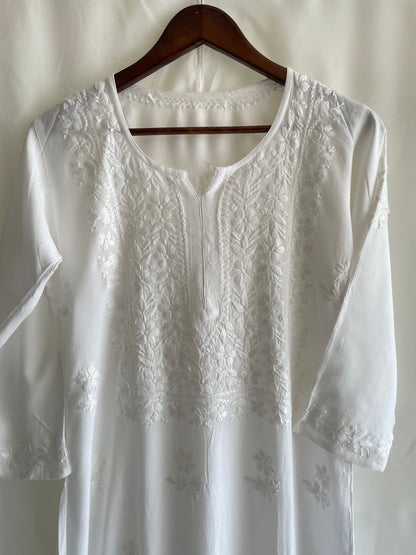 Rayon Chikankari Kurti ( White)