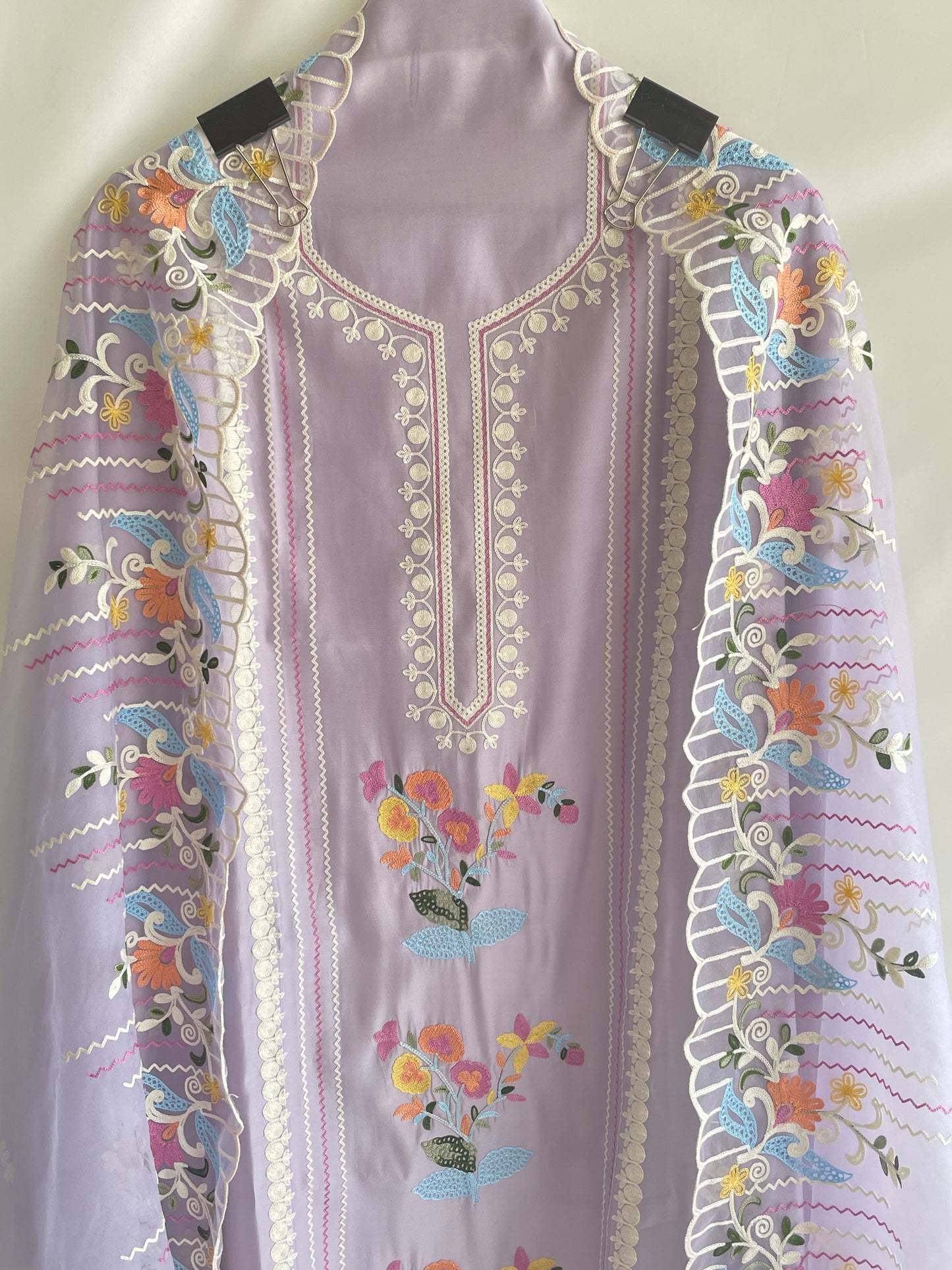 Unstitched suit set with Beautiful Multi Color Thread  Embroidered Dupatta
