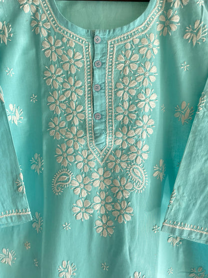 Aliya Cotton Chikankari Kurti(Sky Blue)