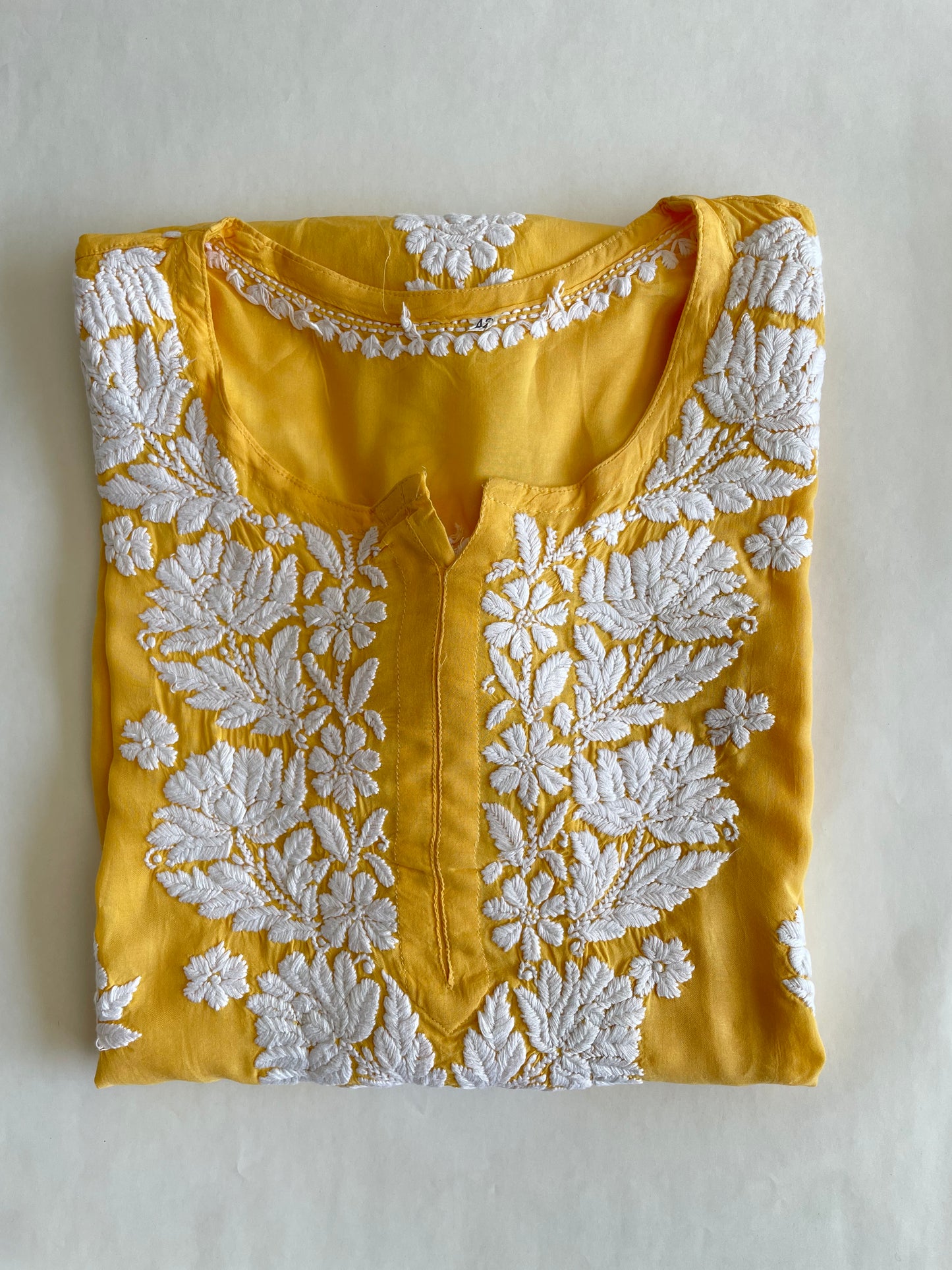 Naira Modal Long Chikankari kurta( Mustard yellow)