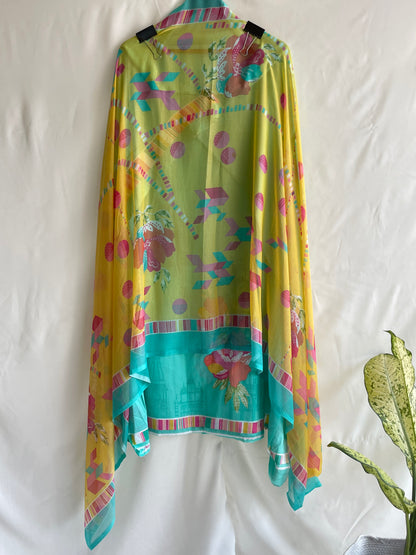 Soft Jaam Cotton Unstitched suit with thread work on the shirt and Colorful Dupatta