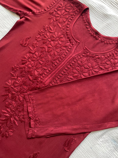 Riza Rayon Chikankari Kurta (Red)
