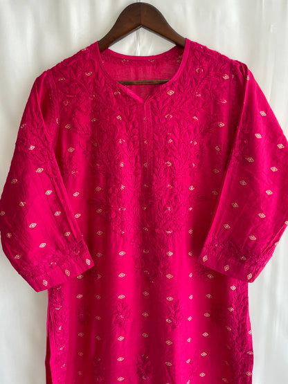 Inaya Long Chiknkari Kurti (Hot Pink)