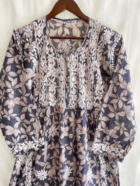 Aiza Naira cut Long Chikankari Kurta ( Navy Blue)