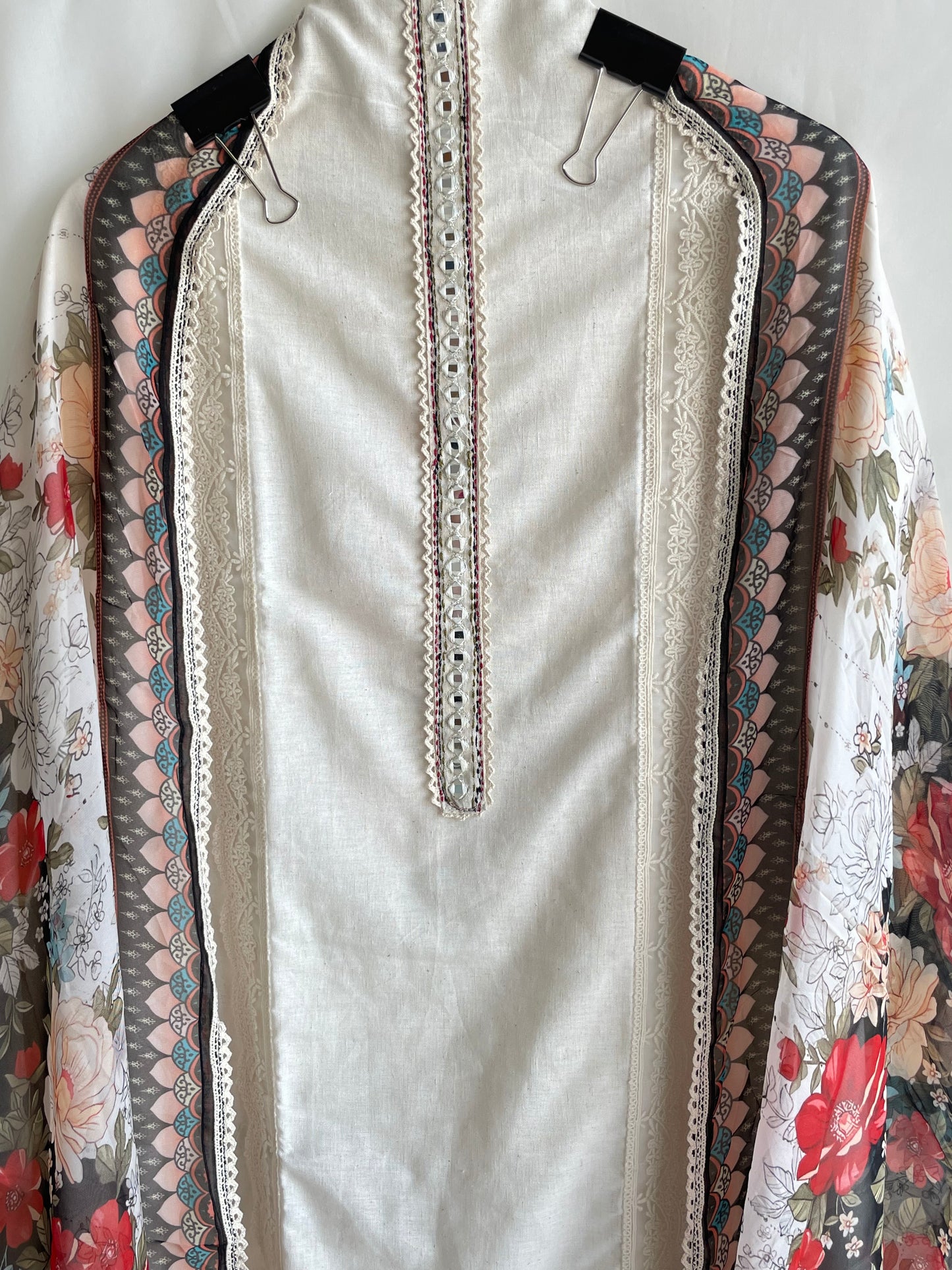 Pure cotton Unstitched suit set with Beautiful Black Floral Dupatta