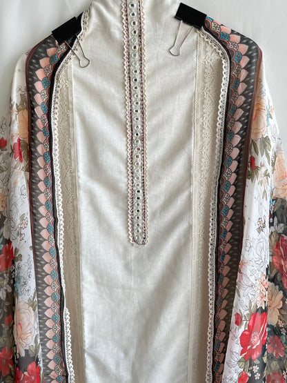 Pure cotton Unstitched suit set with Beautiful Black Floral Dupatta