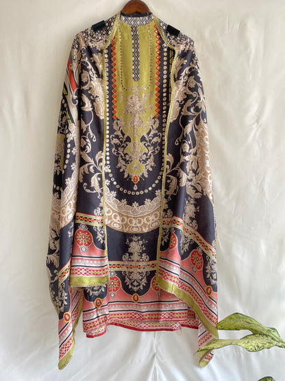 Pakistani style Unstitched suit set with Beautiful Printed Dupatta