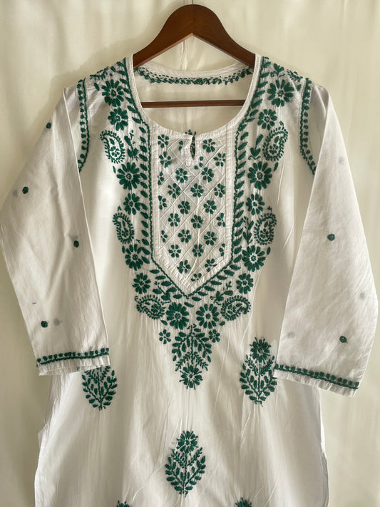 Zoya Cotton Long Chikankari Kurta ( Green)