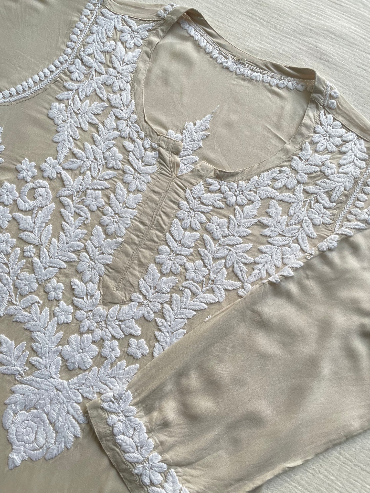 Naira Modal Long Chikankari Kurta(Light Beige)