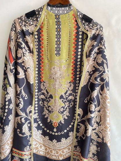 Pakistani style Unstitched suit set with Beautiful Printed Dupatta