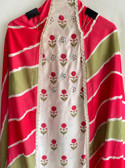 Pure Muslin unstitched suit set with Beautiful Laheriya Dupatta