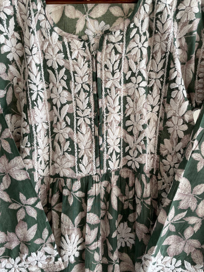 Aiza Naira cut Long Chikankari Kurta ( Green)