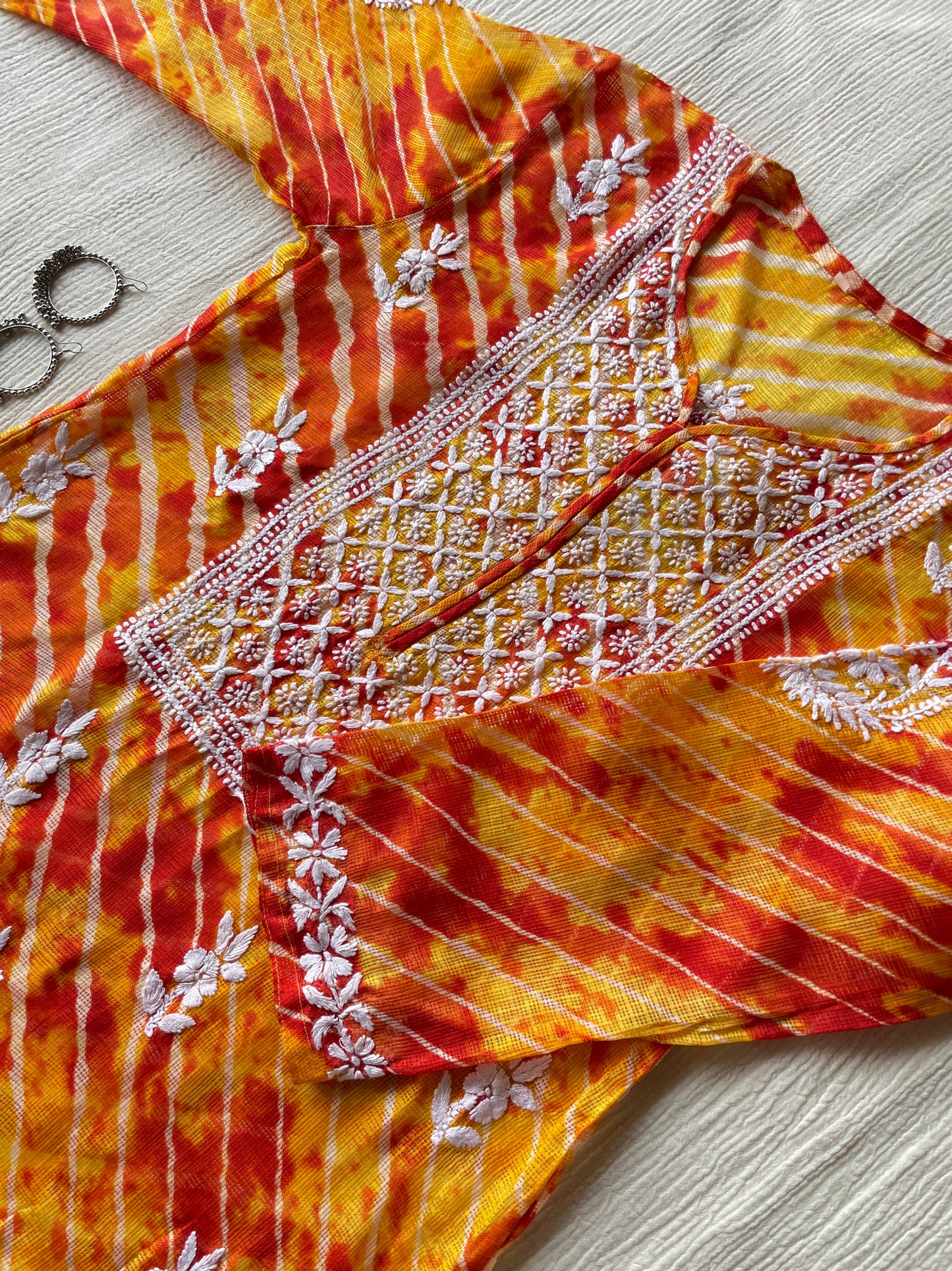 Laheriya Kota Doriya Chikankari Kurta ( Yellow)