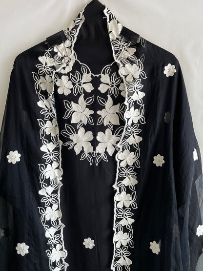 Black Unstitched Machine Embroidered suit set with Designer Dupatta
