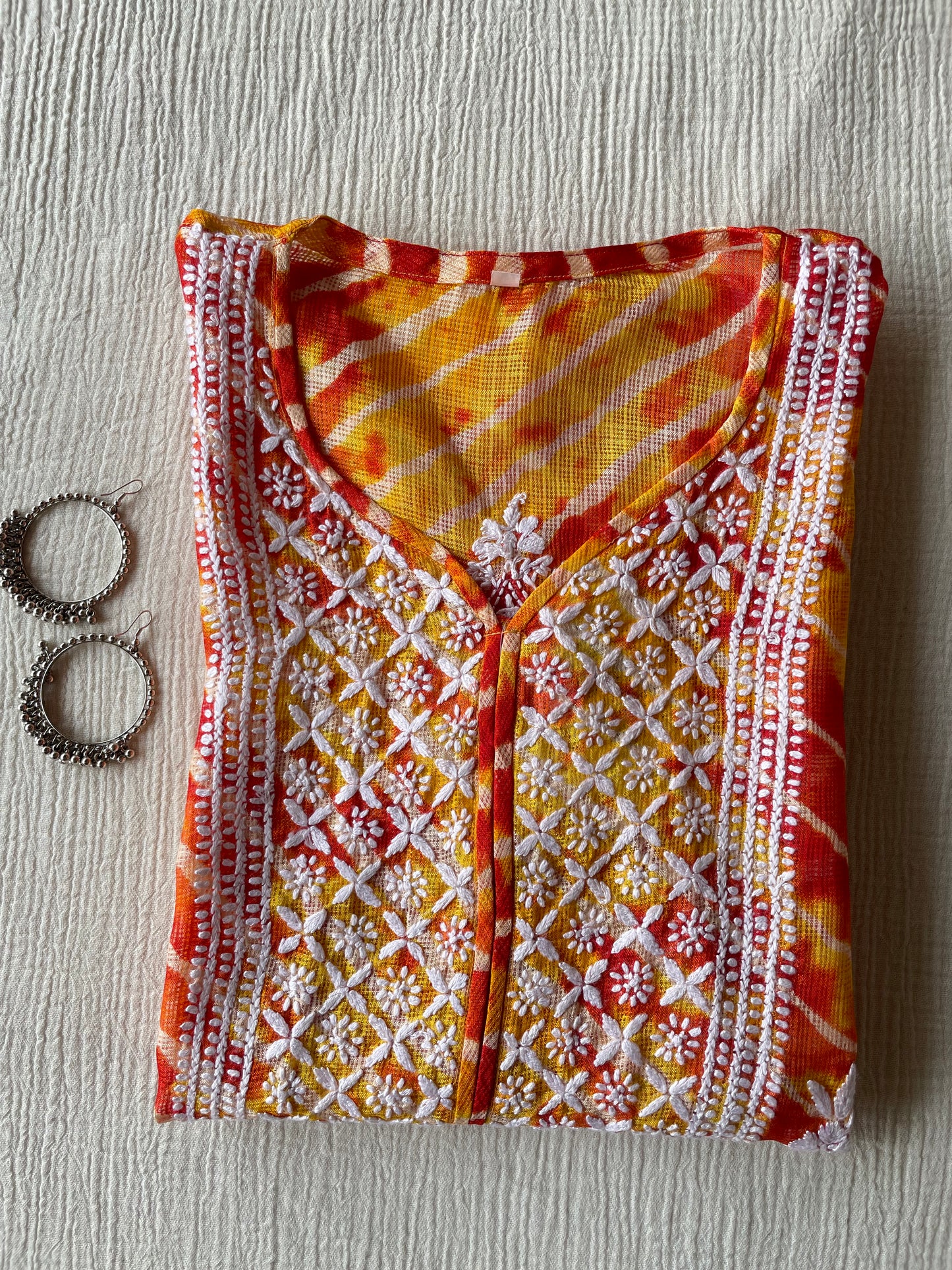 Laheriya Kota Doriya Chikankari Kurta ( Yellow)