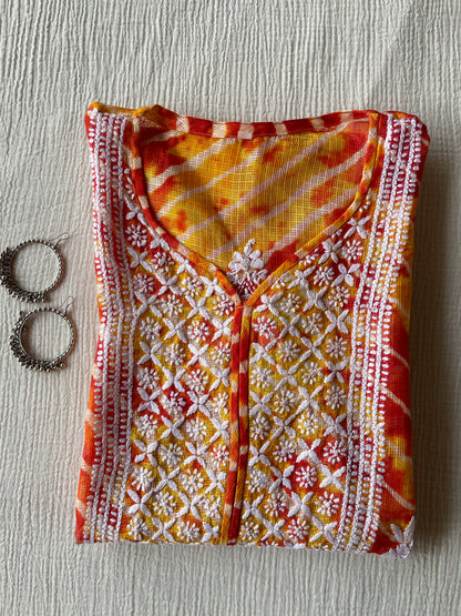 Laheriya Kota Doriya Chikankari Kurta ( Yellow)