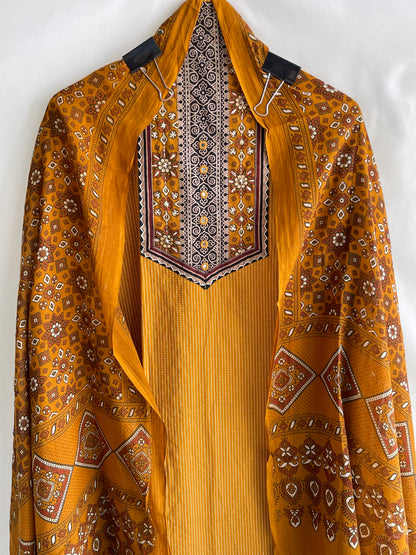 Pure Cotton Ajrakh Print Unstitched suit set with Beautiful Dupatta