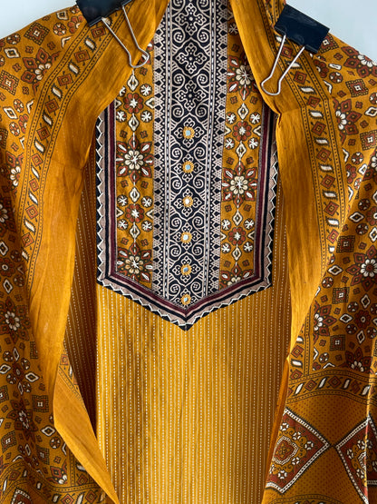 Pure Cotton Ajrakh Print Unstitched suit set with Beautiful Dupatta