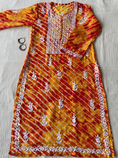 Laheriya Kota Doriya Chikankari Kurta ( Yellow)