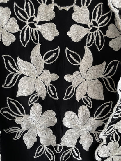 Black Unstitched Machine Embroidered suit set with Designer Dupatta