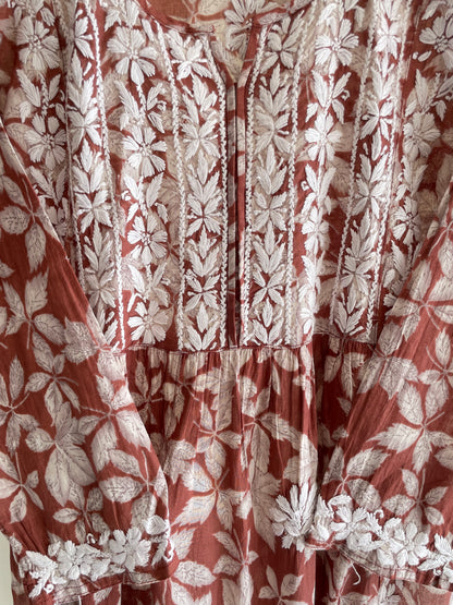 Aiza Naira cut Long Chikankari Kurta ( Rust Brown)
