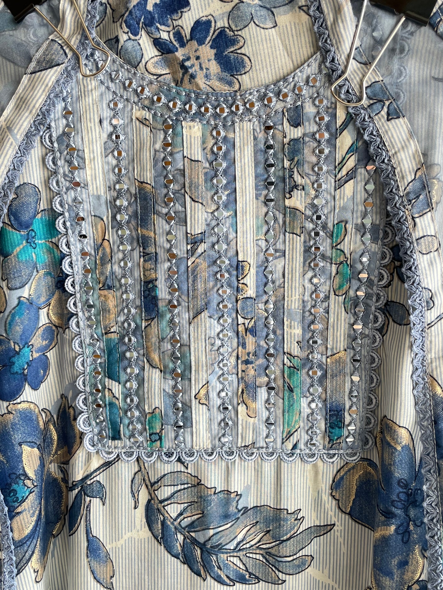 Floral Print Muslin Unstitched suit set with Designer Dupatta