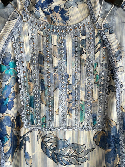 Floral Print Muslin Unstitched suit set with Designer Dupatta