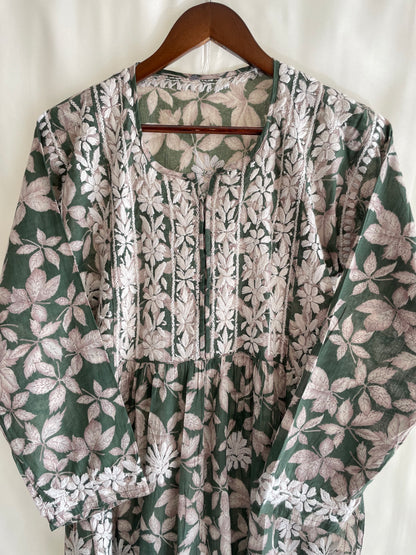 Aiza Naira cut Long Chikankari Kurta ( Green)