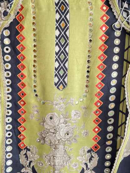 Pakistani style Unstitched suit set with Beautiful Printed Dupatta